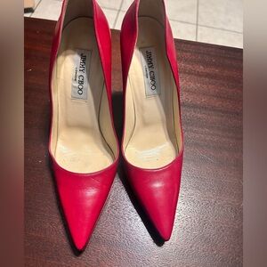 Jimmy Choo Hot red Leather Pointed-Toe Pumps